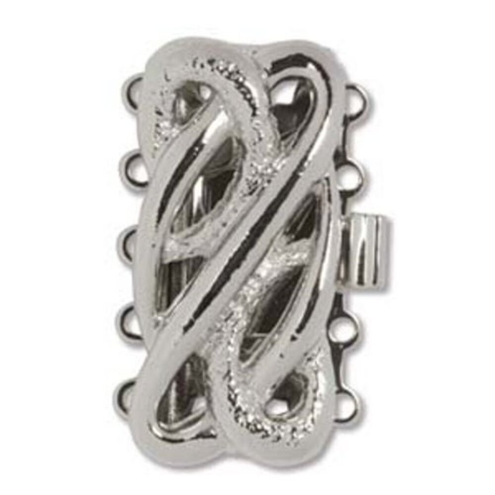 Rhodium Plated Elegant Elements Serpentine 5 Strand Box Clasp